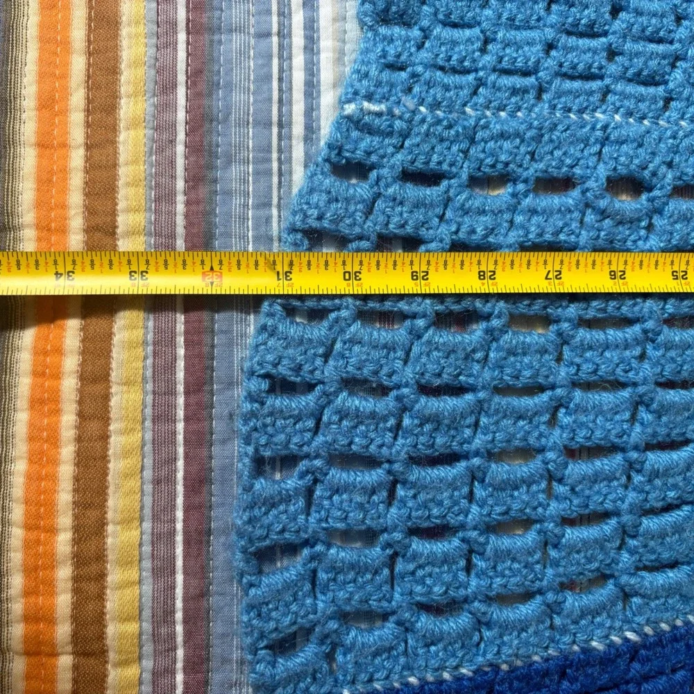 Vintage Handmade Crochet Patchwork Blanket Blue Ombre Waffle Stitch Throw 31x25